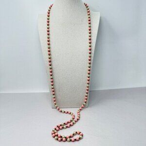 Long‎ Bead Necklace Layering Retro Pink Coquette Feminine Mid-Century Faux Pearl
